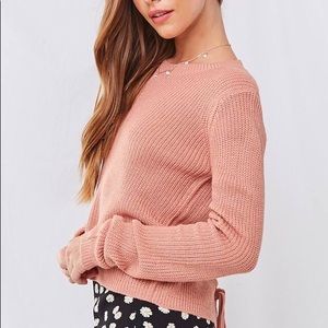 Ribbed Lace-Up Sweater
